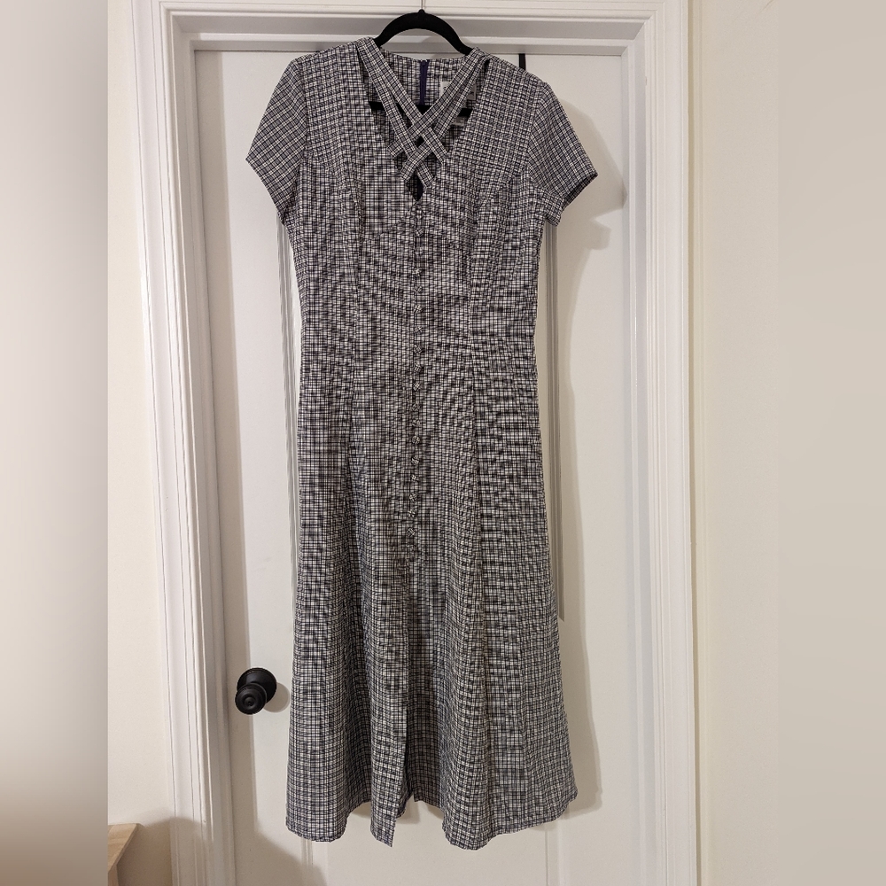Vintage '90s purple plaid maxi dress with crisscross v-neck